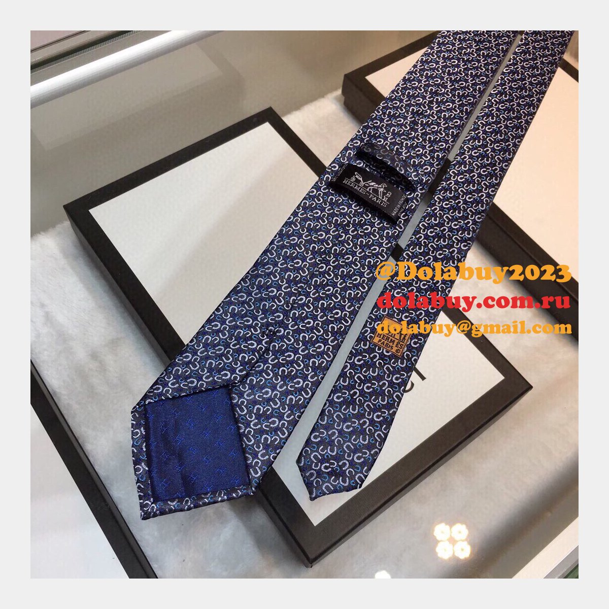 Hermes Replica Mens Silk Tie Geometric Pattern
