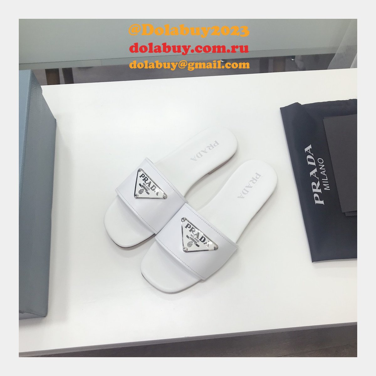 Replica Prada Logo cutout White And Black Calfskin leather sandals