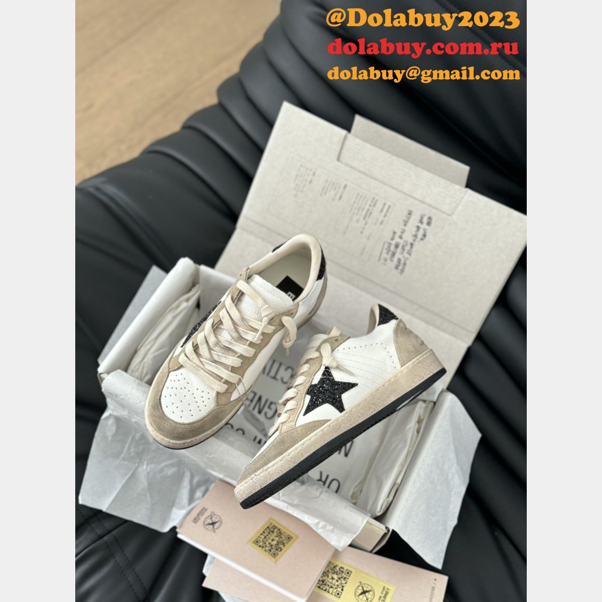 Luxury Super-Star Sabots with platinum star and ice-gray suede tongue