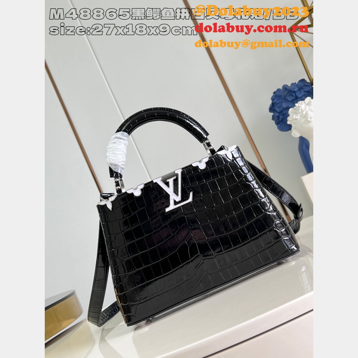 Louis Vuitton The Knockoff Capucines Designer M48865 Black Crocodile Bag