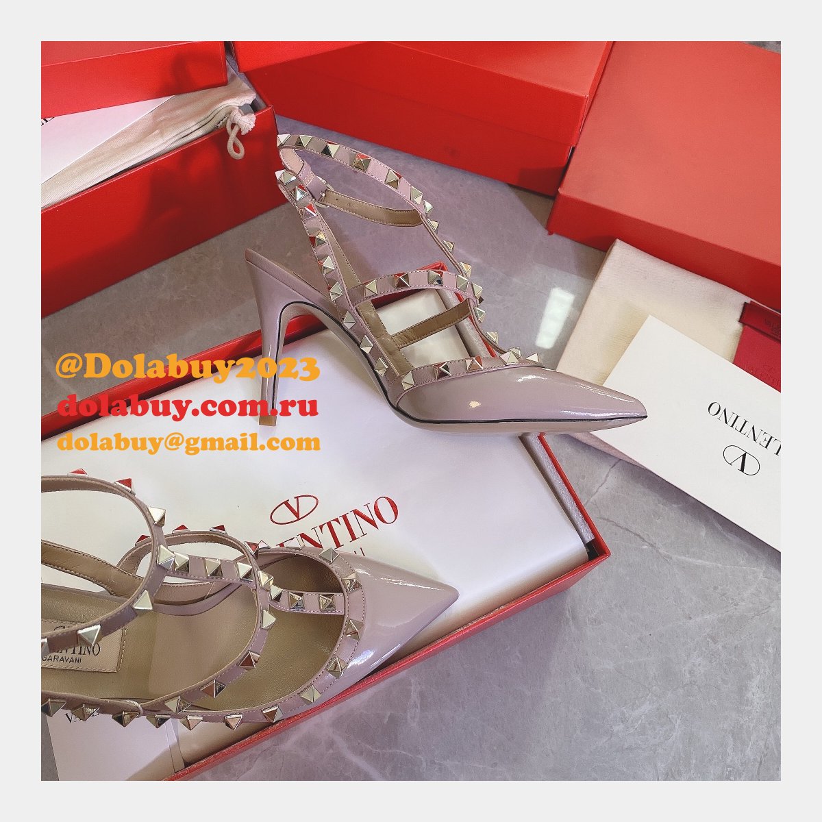 Wholesale 2023 Replica Valentino Three belts Middle Heel Perfect Shoes
