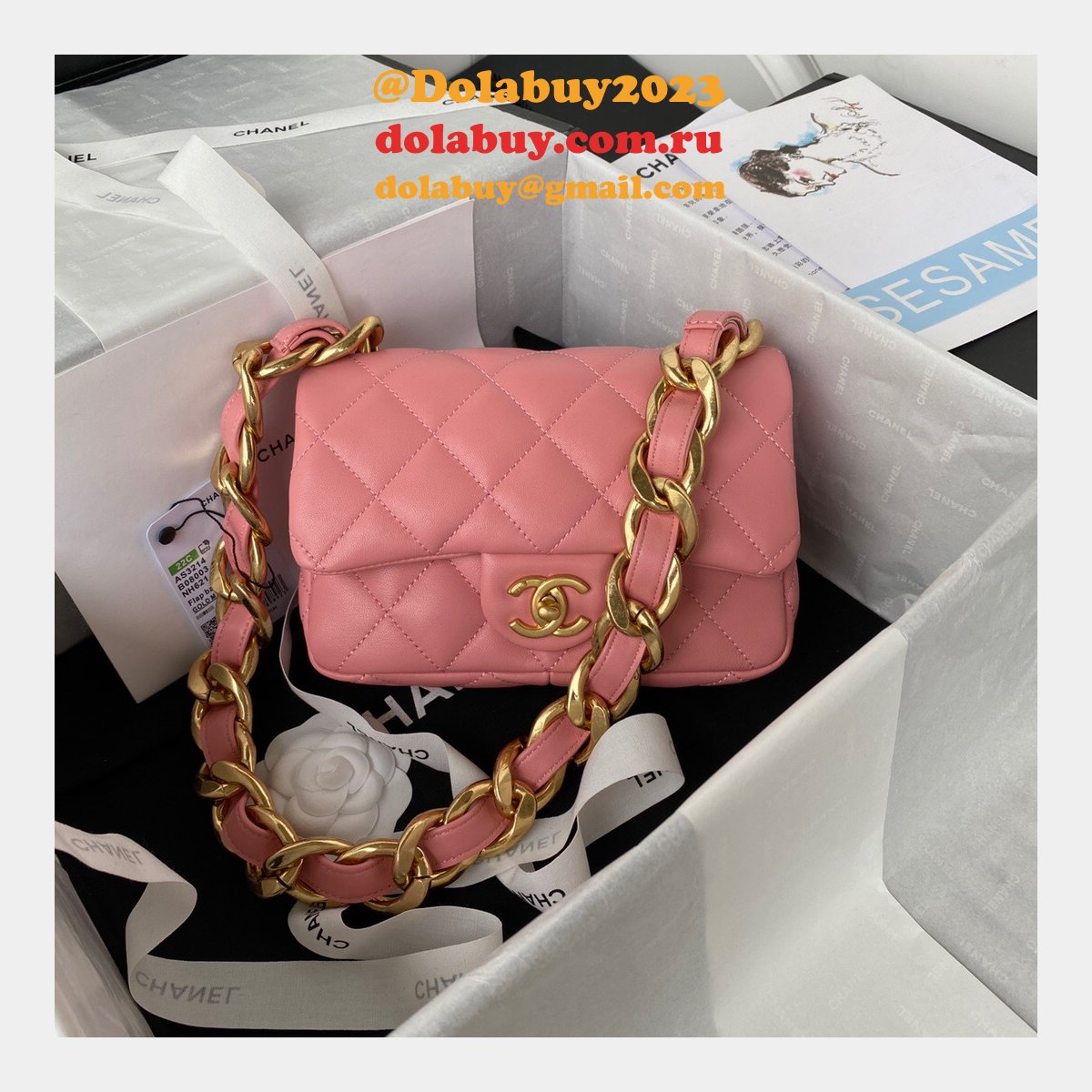 High Quality Designer Replica Flap AS3214/AS3213 Bag Lambskin & Gold-Tone Metal