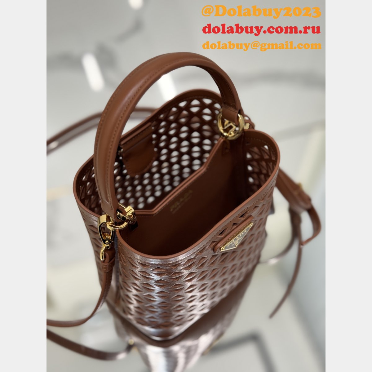 Luxury Prada Saffiano hollow basket women bag