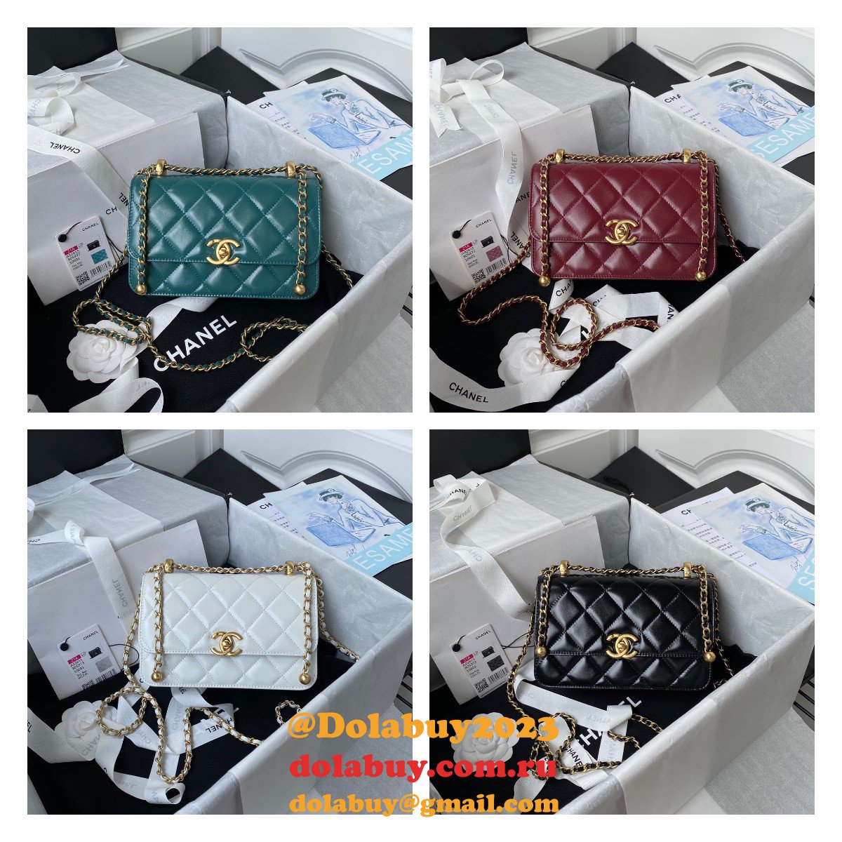 Designer Replica Calfskin & Gold-Tone Metal White Mini Flap AS2615 Bag