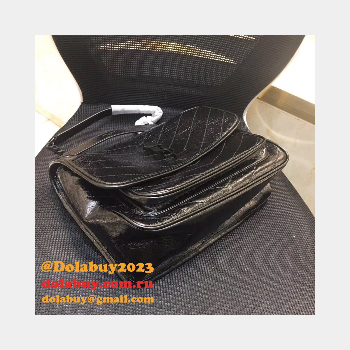 Buy Online YSL Nikki 28cm 498894 Stitch Flap Black Bag