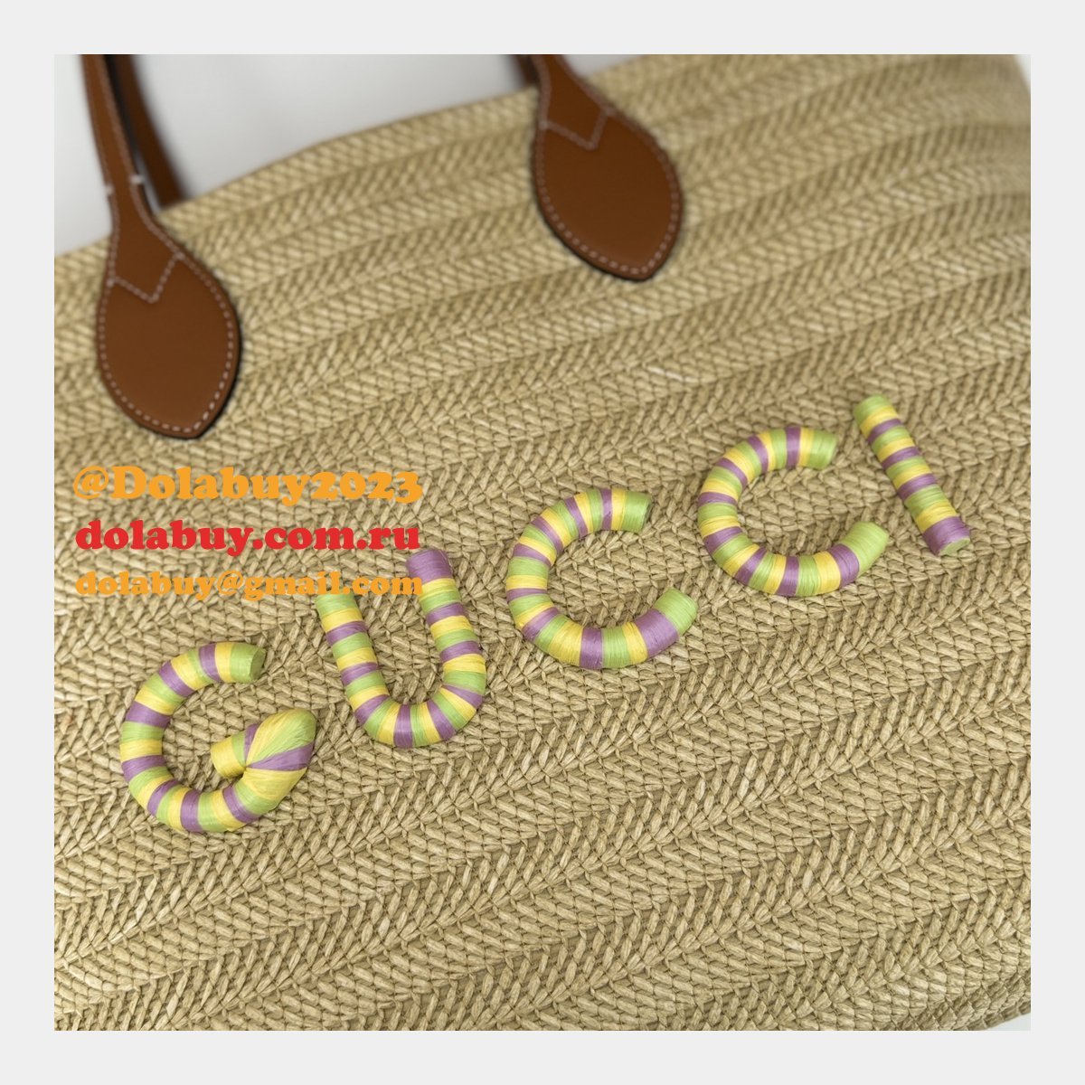G*u*i duplicate straw-effect tote 779666 beige fabric bag
