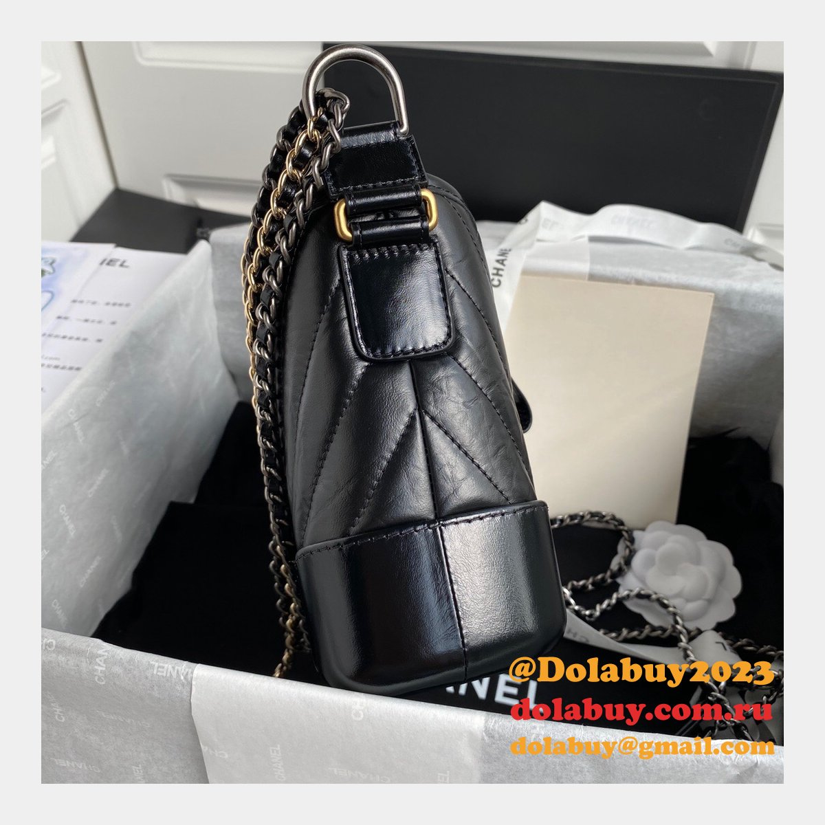 Fashion GABRIELLE Small Hobo A91810 Black Bag Aged Calfskin 20CM