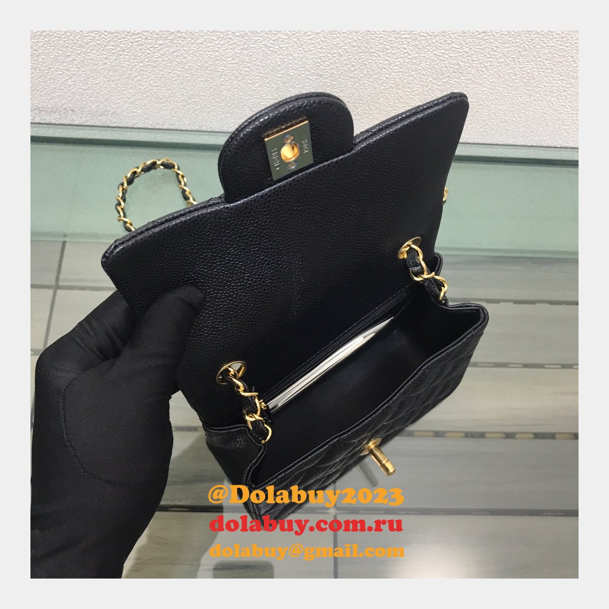 Perfect CC 17CM Classic Flap Caviar Leather Bag
