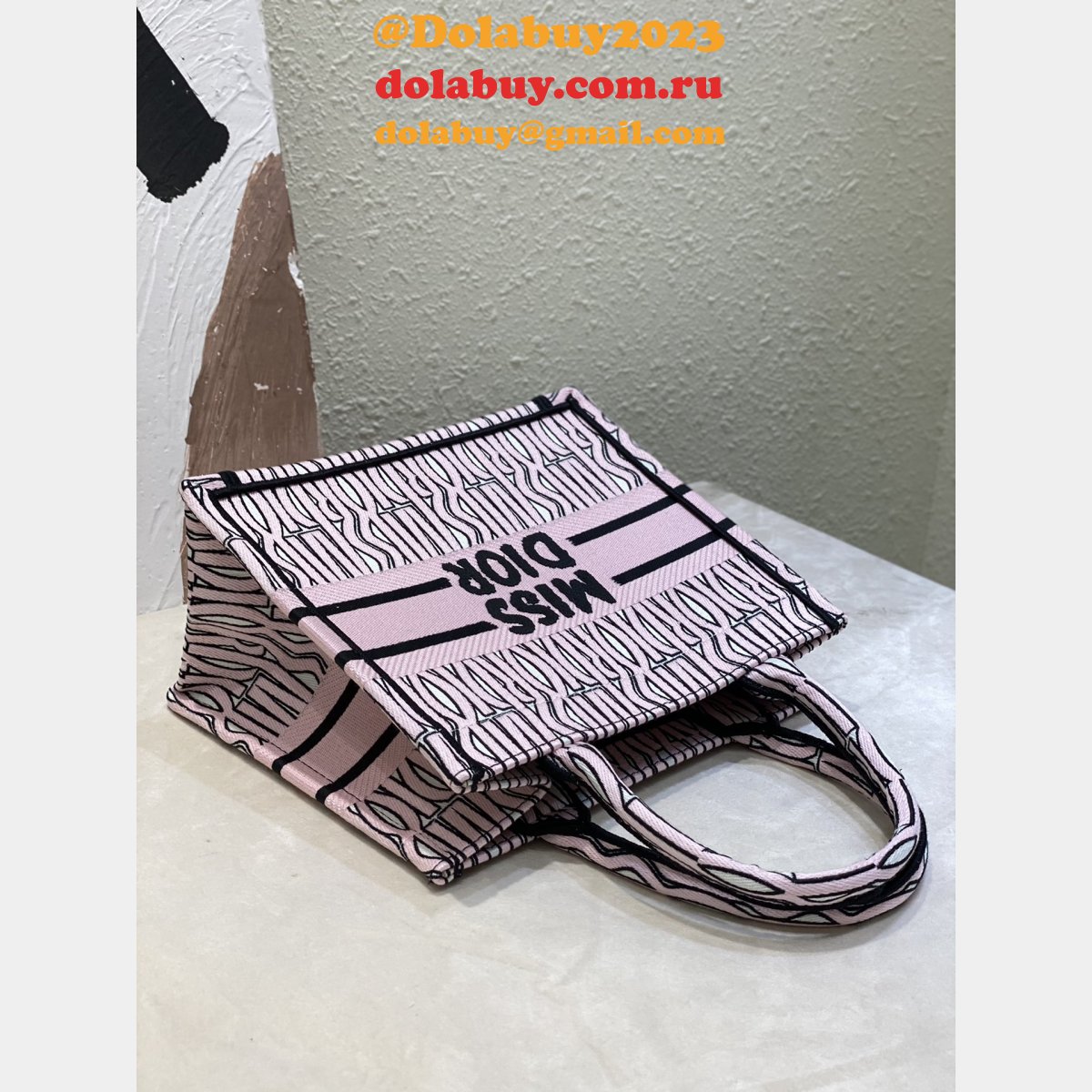 Luxury Miss Dior Allover 1:1 Mirror Book Tote pink