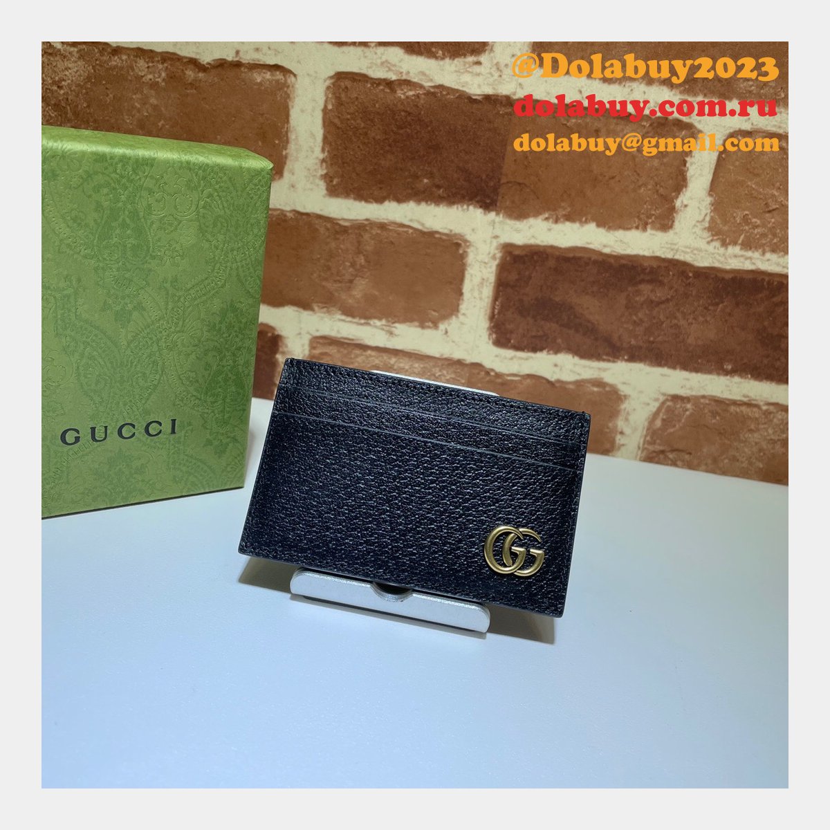 G*u*i best 657588 replica gg marmont card case in black leather