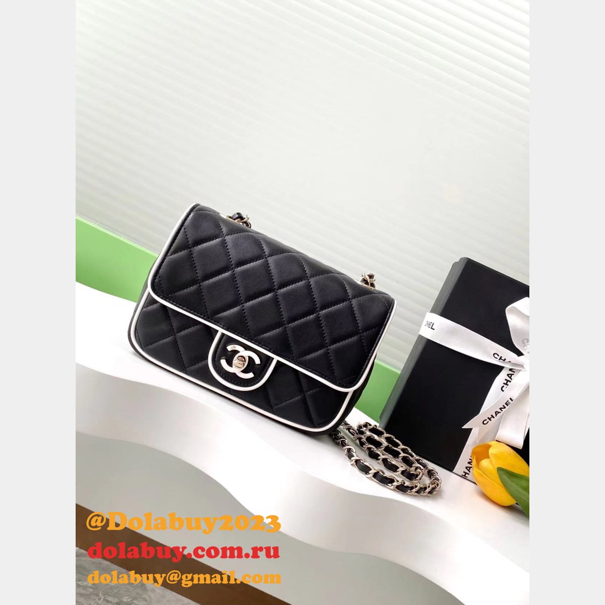 Fake 7 Star Mini Lambskin Flap Quality AS5151 Black Bag
