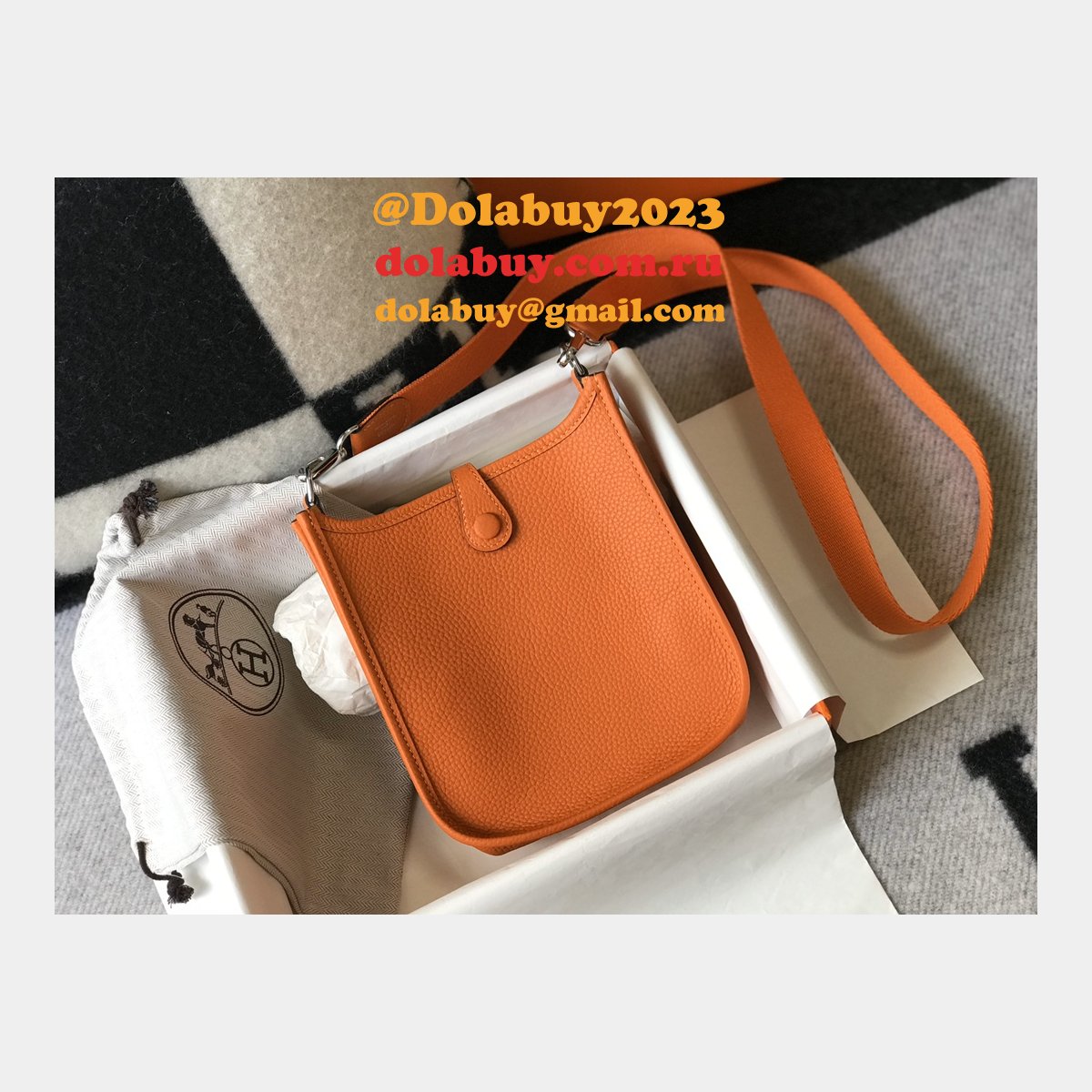 Hermes Bags Replica Mini Evelyne Orange