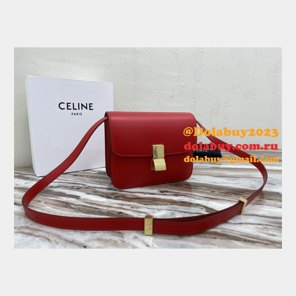 Celine Replicas Teen Classic Box Red Bag