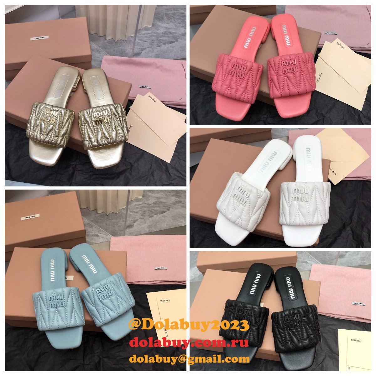 Wholesale Top Quality Miu Miu Copy Flat Sandals and Slippers Shoes