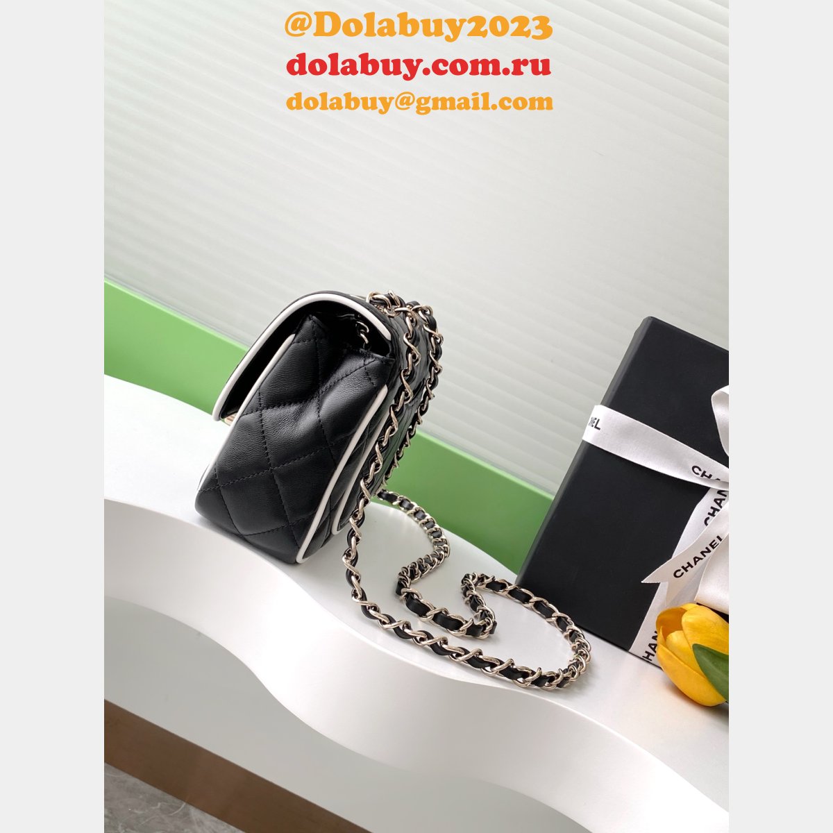 Fake 7 Star Mini Lambskin Flap Quality AS5151 Black Bag