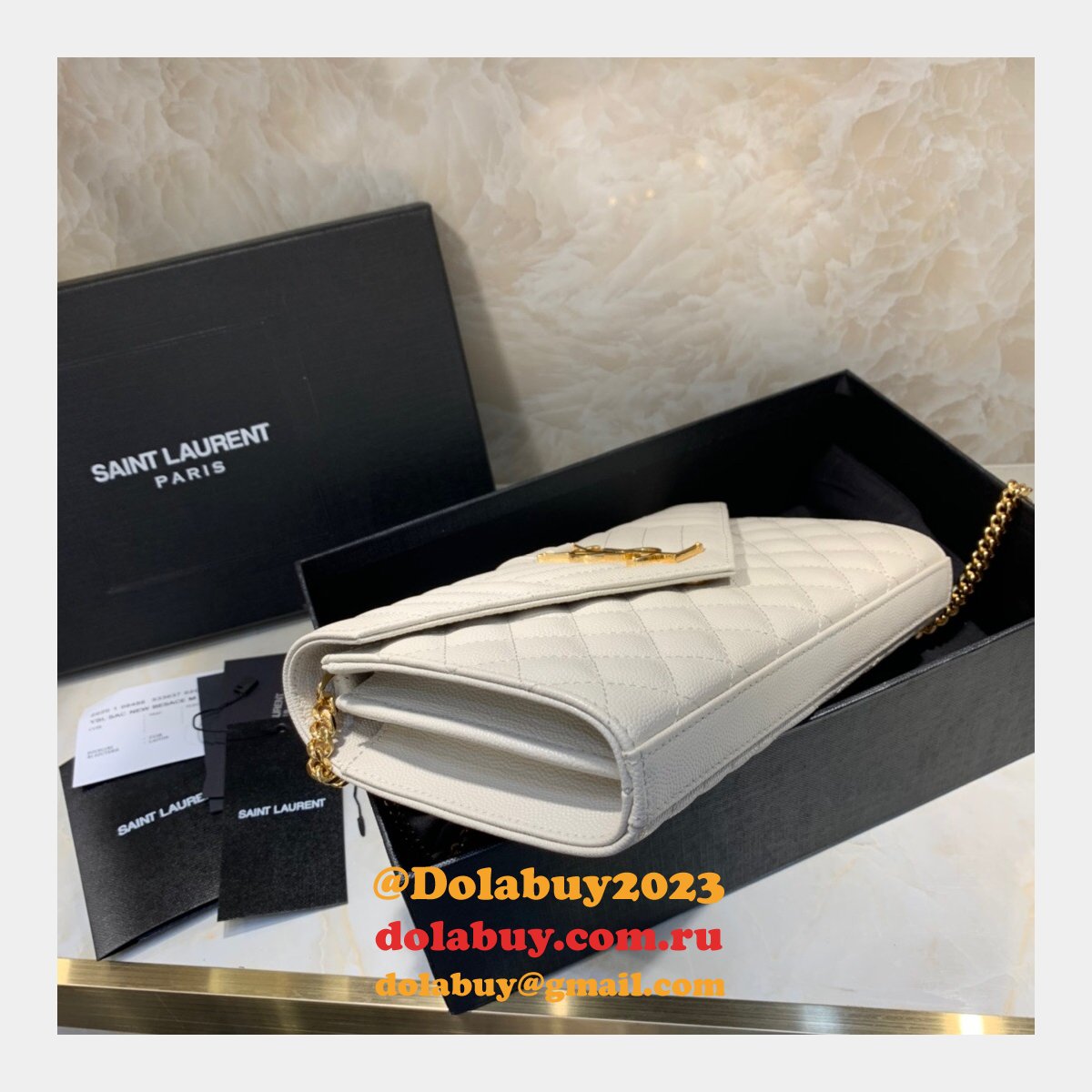 YSL Replica Saint Laurent Envelope Wallet on Chain WOC 620280 White Bag