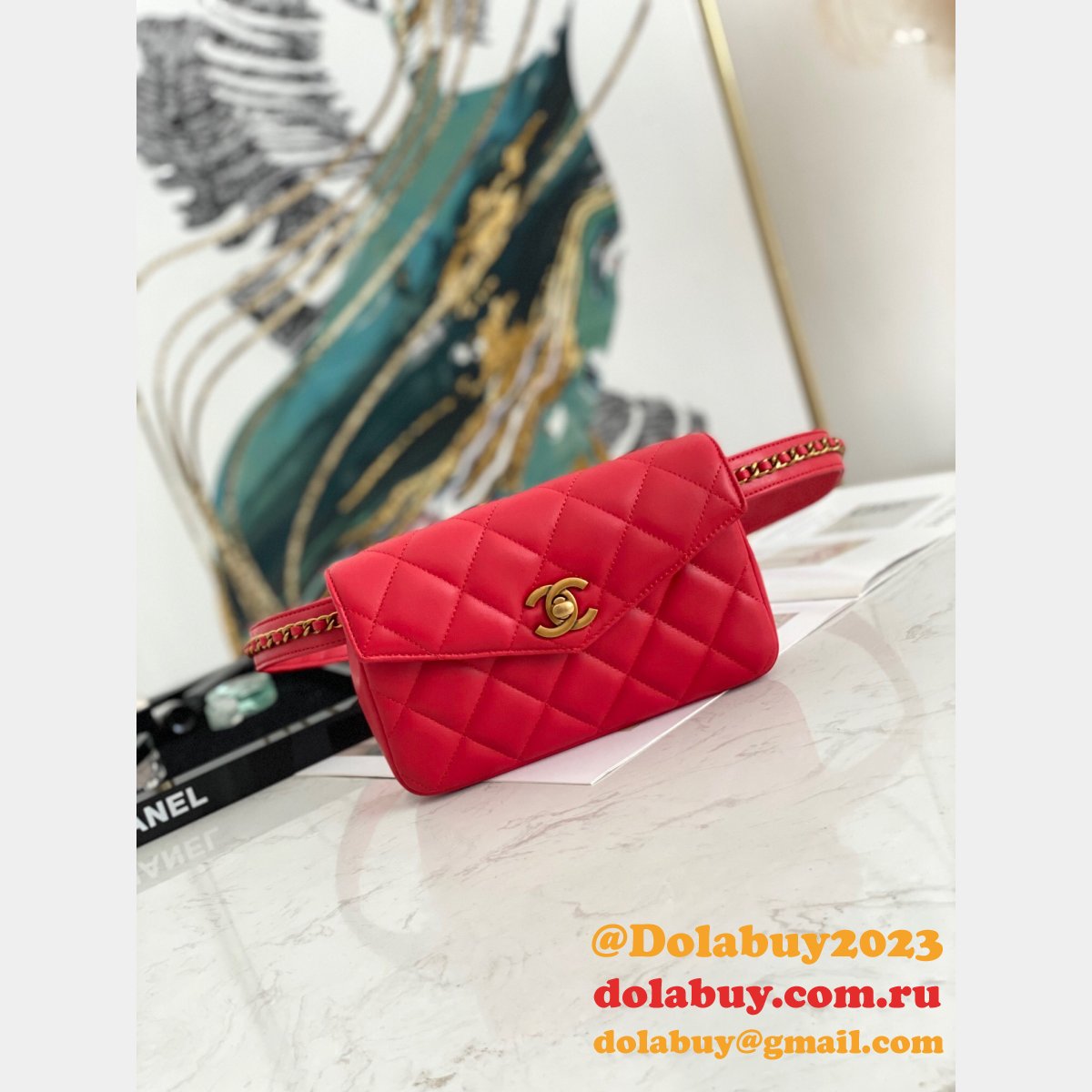Fashion 1:1 Belt Replica Bag 99009 Lambskin & Gold Metal