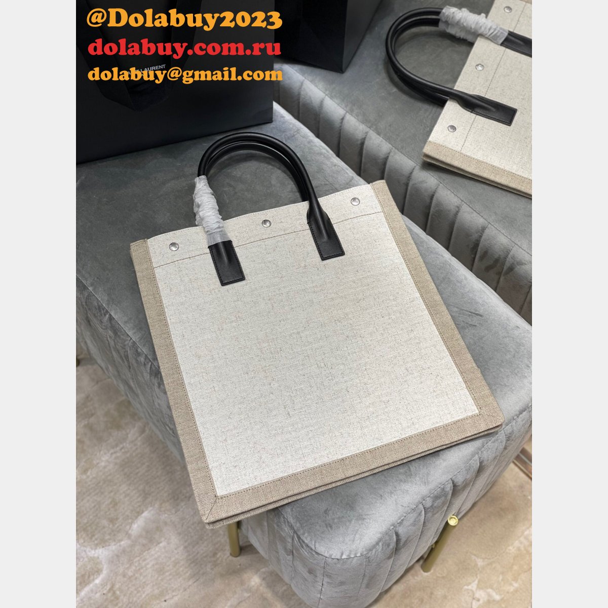 Replica YSl Designer Rive Gauche Shopping 631682 Bag In Linen and Cotton Handbags