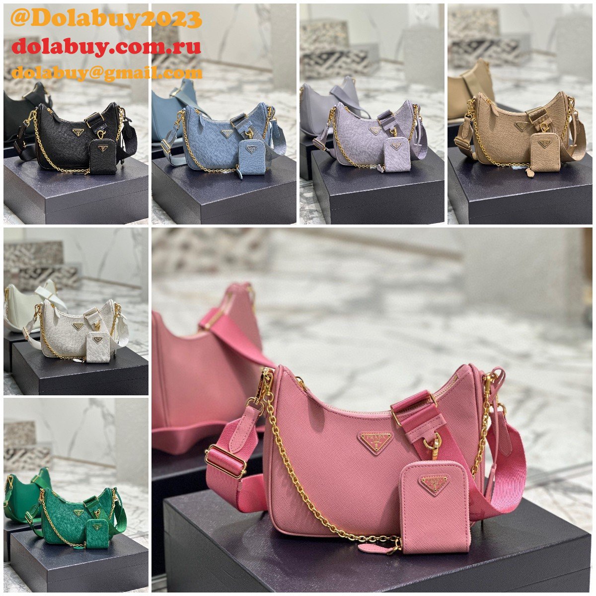1:1 Clone Prada Replica Handbags Outlet Leather Hobo Re-Edition Online