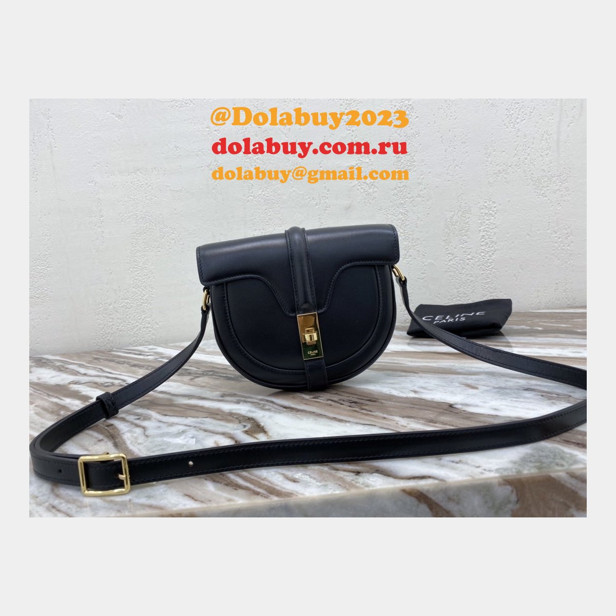 Celine Replica Small Besace 16 Bag Black satinated calfskin