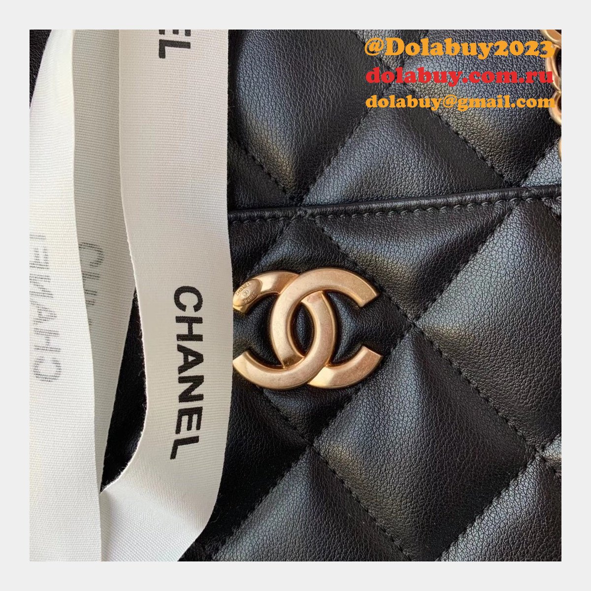 CC Small Shopping Replica Black Bag calfskin & gold-tone metal