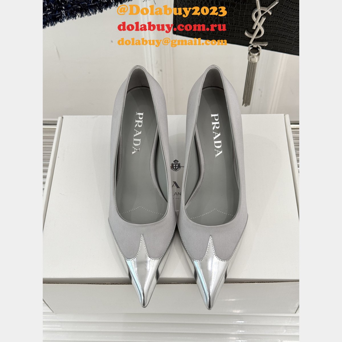 7 Star Prada Satin And Metallic Leather Pumps