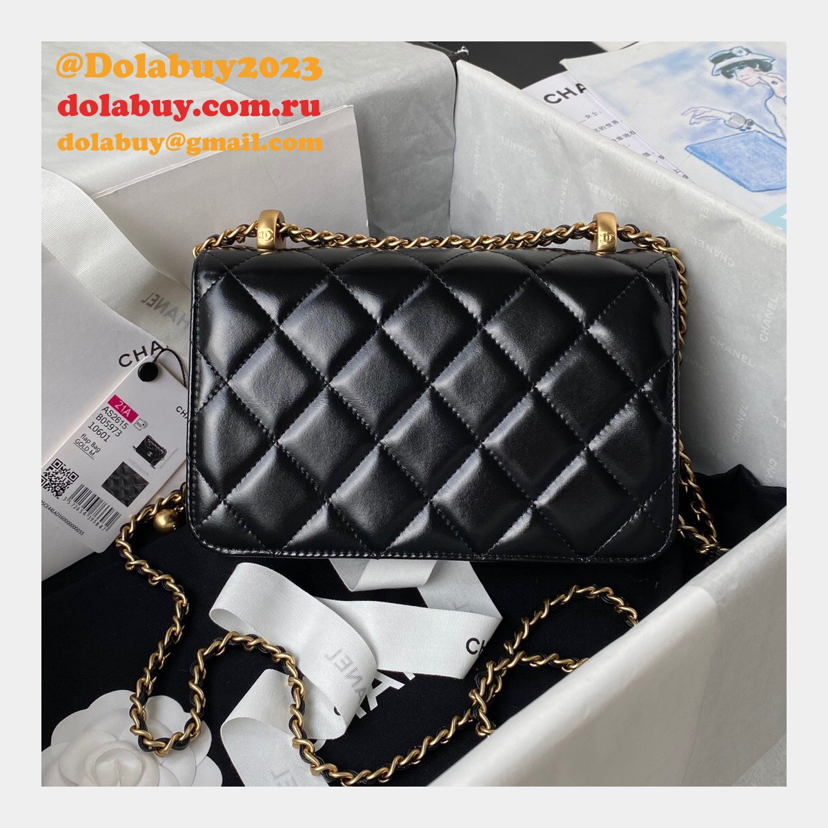 Designer Replica Calfskin & Gold-Tone Metal White Mini Flap AS2615 Bag