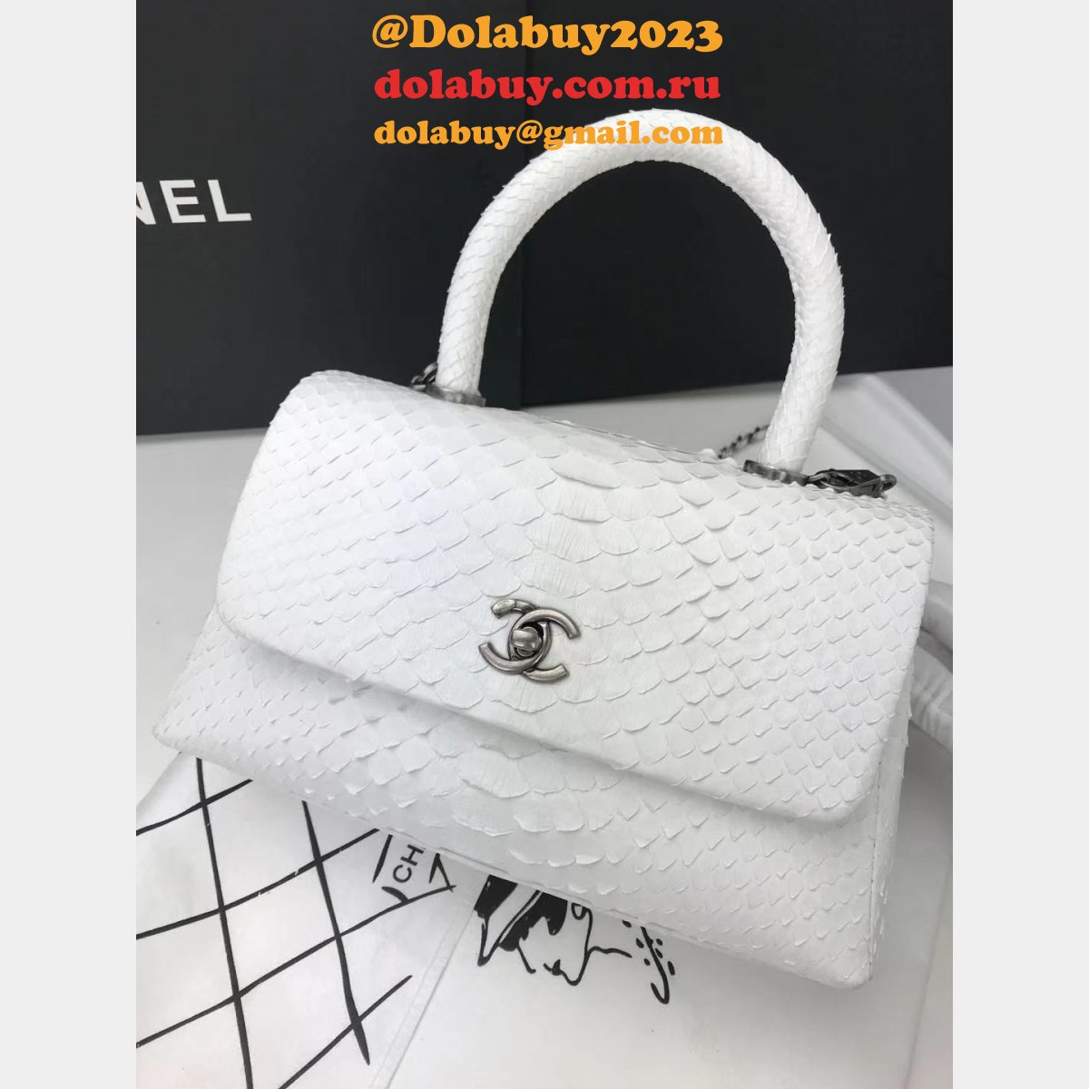 Luxury CC COCO HANDLE SNAKE SKIN HANDBAG 25CM