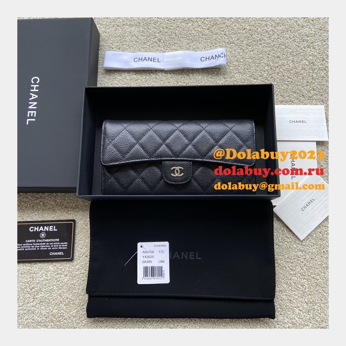 Best CC Leather Chevron Flap Long Wallet A80758