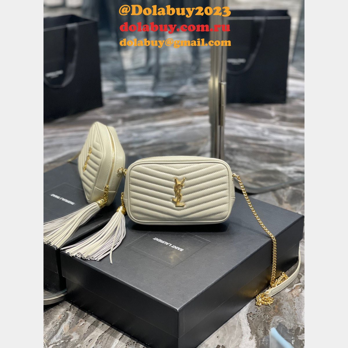 Best YSL 585040 mini Lou Quilted Leather Bag