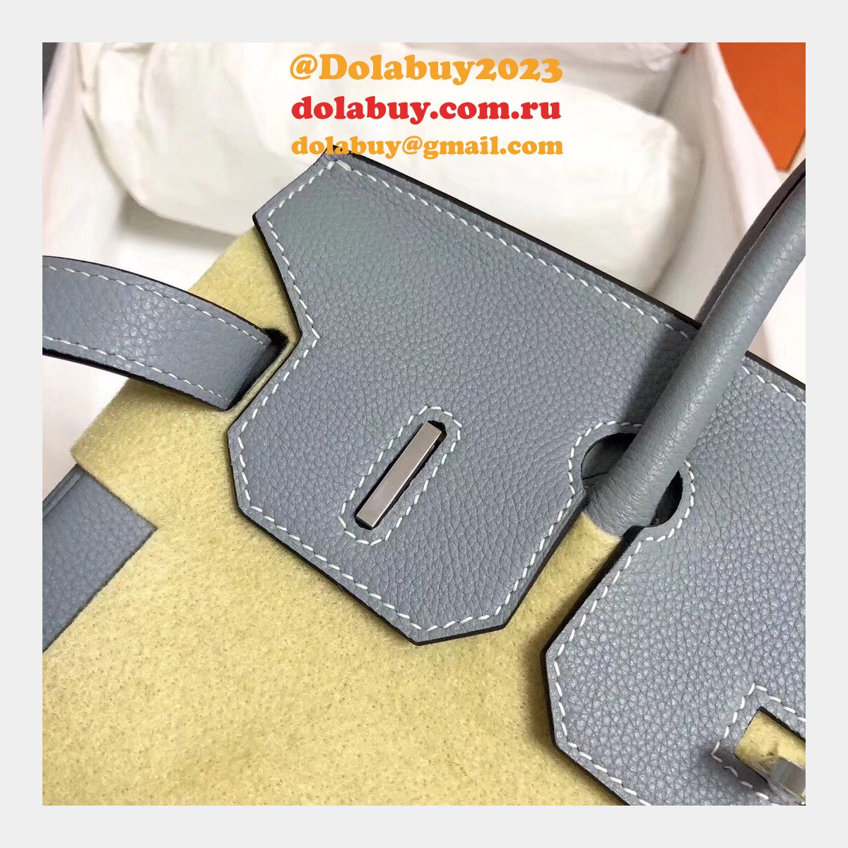 Hermes Birkin 35cm Togo leather Handbags Blue lin