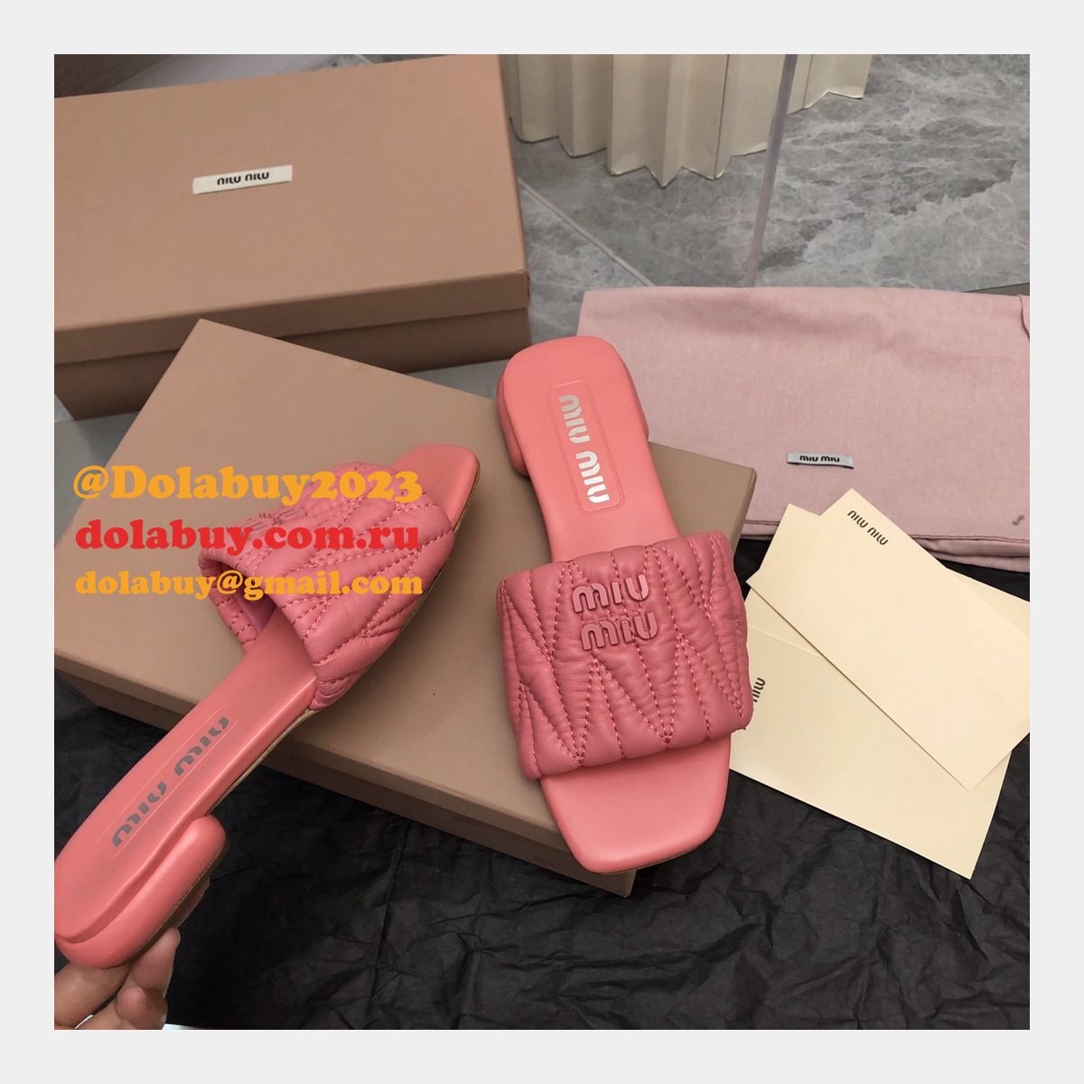 Wholesale Top Quality Miu Miu Copy Flat Sandals and Slippers Shoes