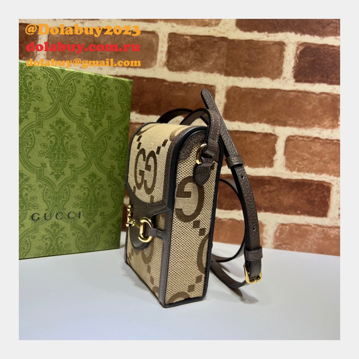 copy G*u*i top quality 625615 horsebit 1955 jumbo bag in gg supreme canvas