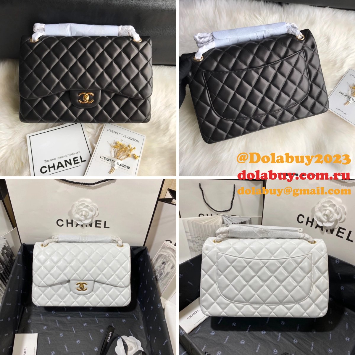 CC CF Knockoff Grained Lambskin & Gold-Tone Metal 30CM Black Maxi