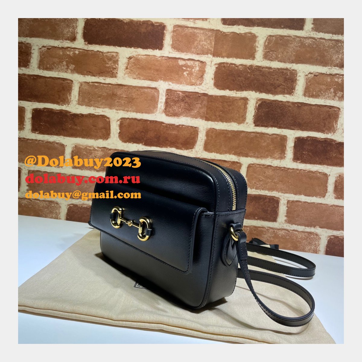 G*u*i horsebit 1955 small shoulder 645454 black army green white bag