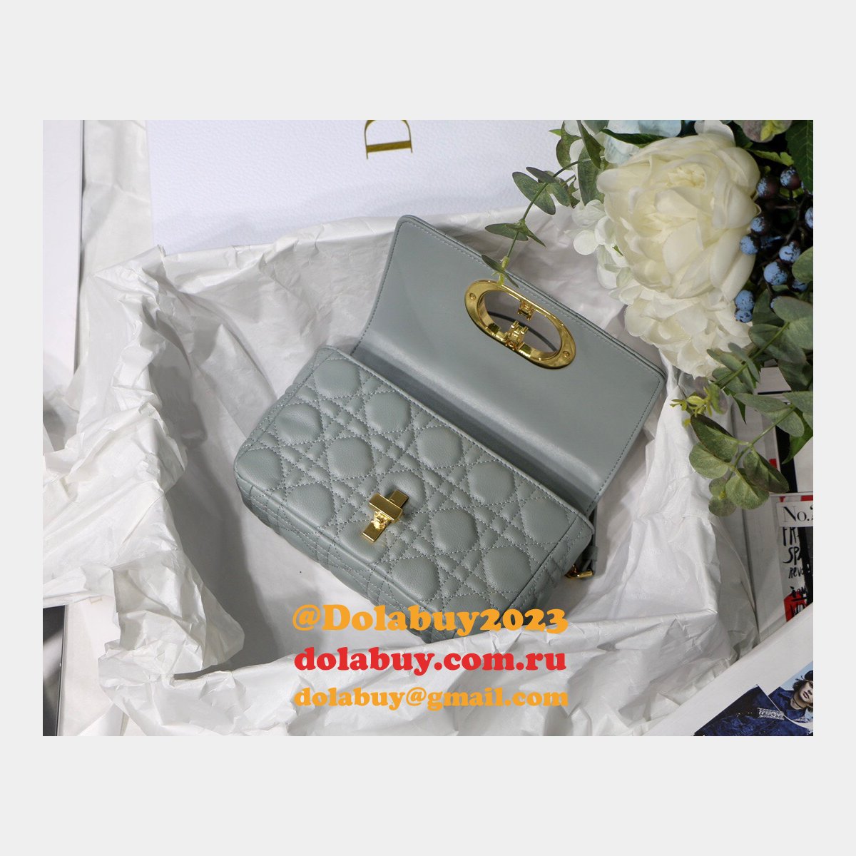 Cheap Dior Caro Bag Black Soft Cannage Calfskin Gray
