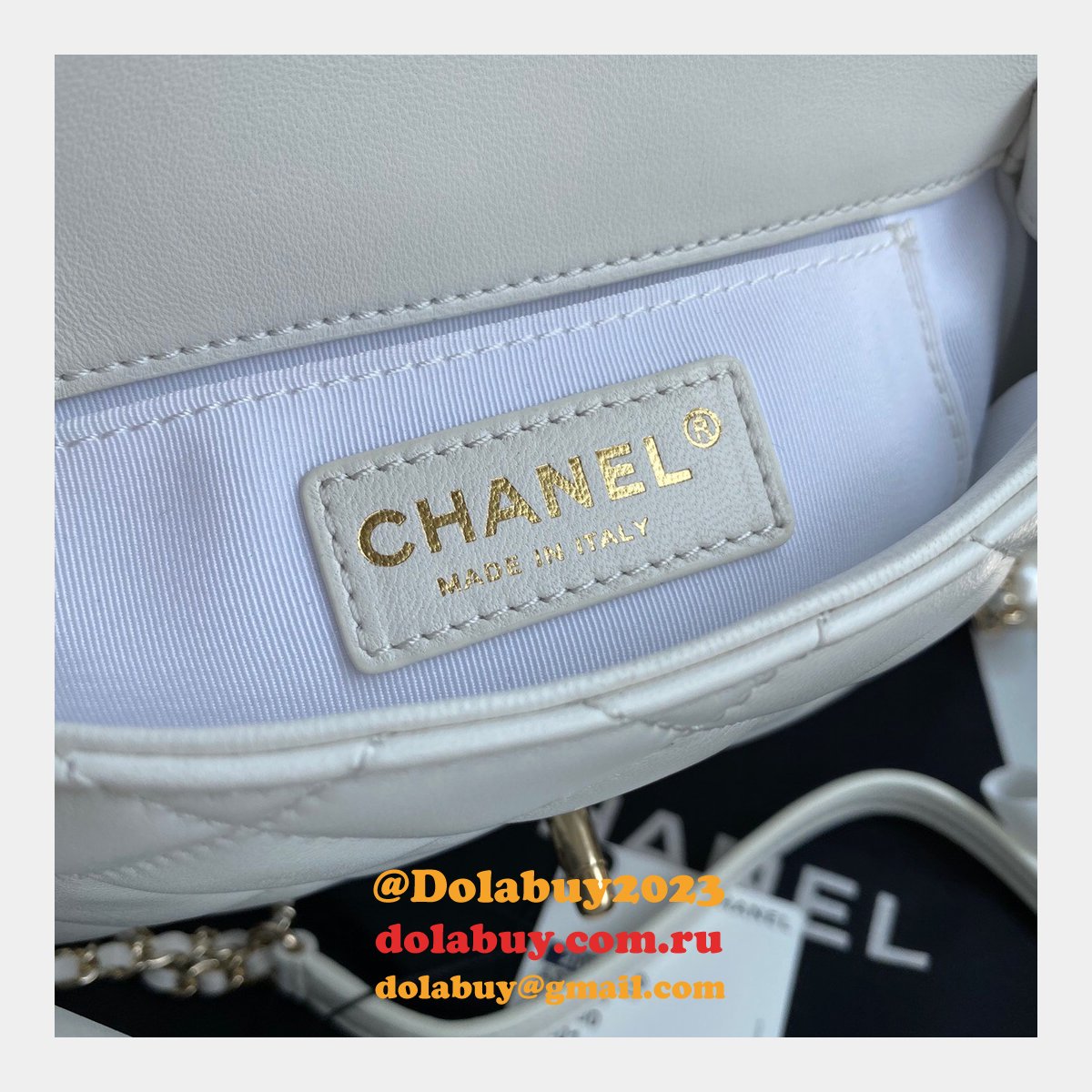 CC Replica Pearl CF Classic Flap 18cm Black/White Bags