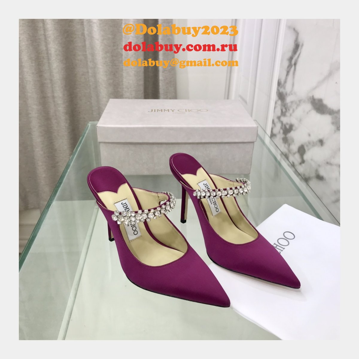Bing 100 Embellished Satin High Heel Mules Fake Jimmy Choo Shoes