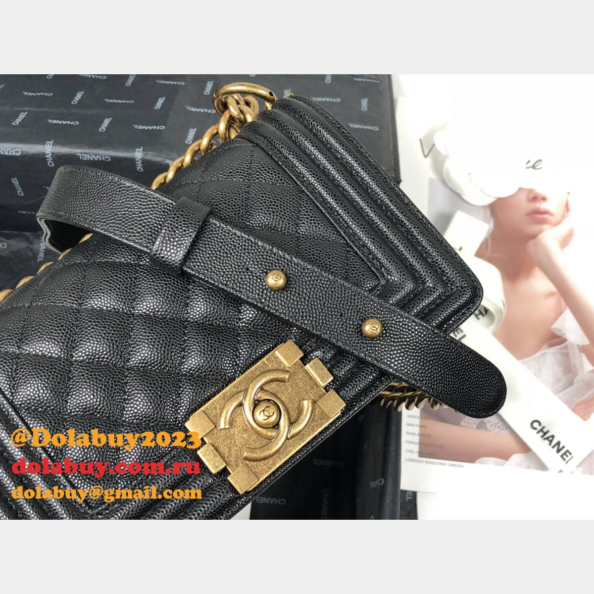 Top Quality CC 67085 Le boy Bag caviar leather 20CM
