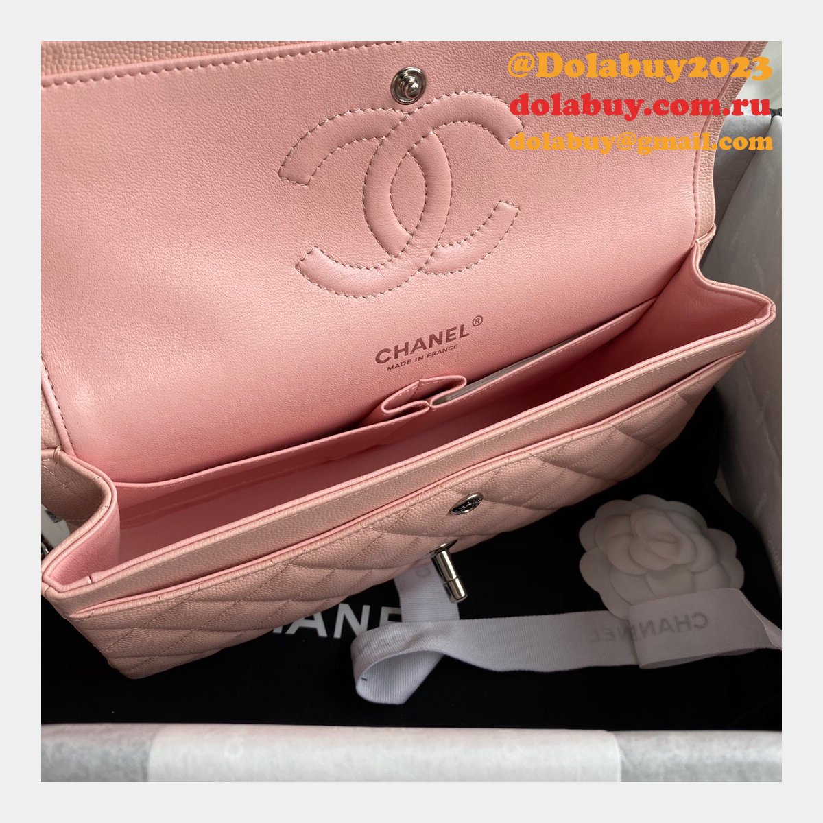 CC Best 25.5CM Classic Flap Bag Caviar Leather A01112 Pink
