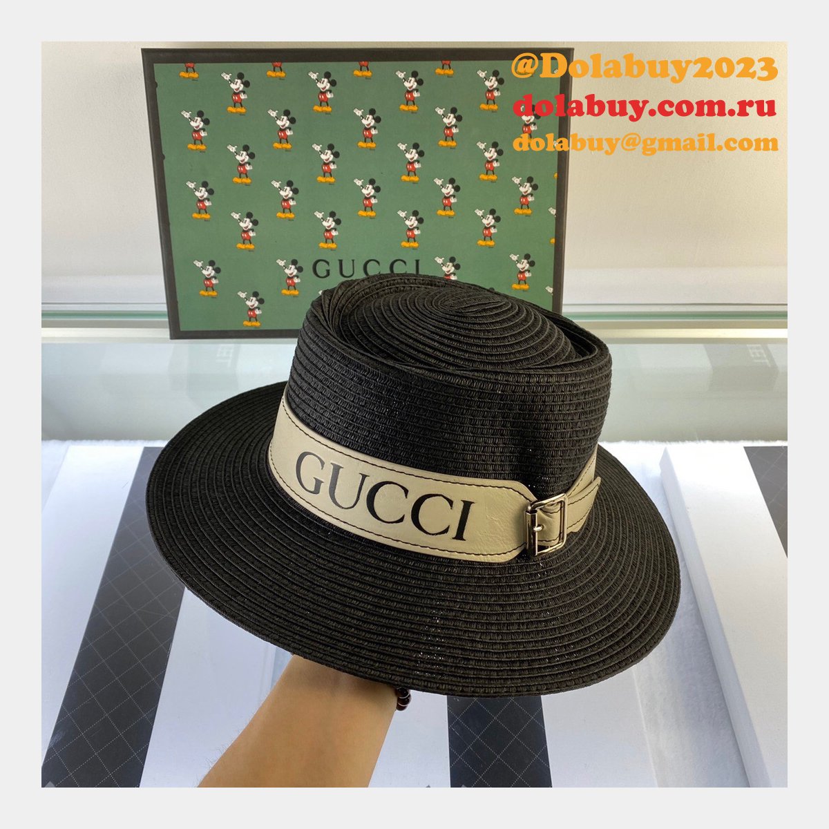 uk G*u*i belt design straw hat