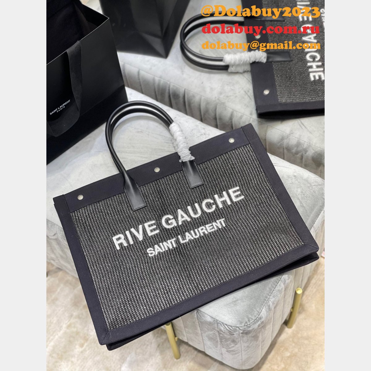 Best High Quality YSL replica Rive Gauche Large Tote Printed Canvas 509415 bags
