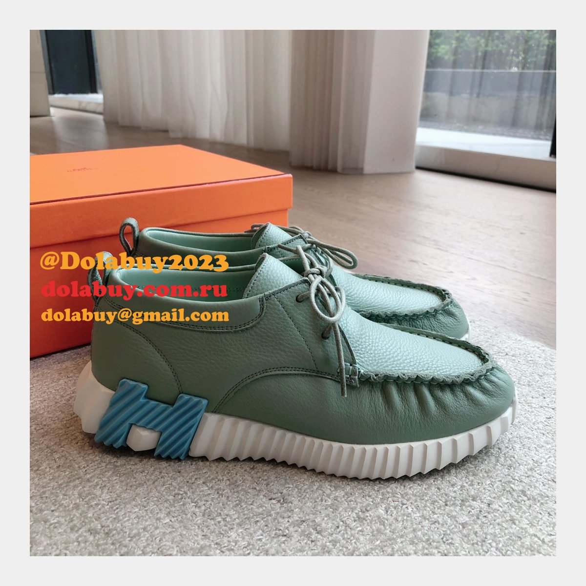 Top Quality hermes men Bouncing leather sneaker