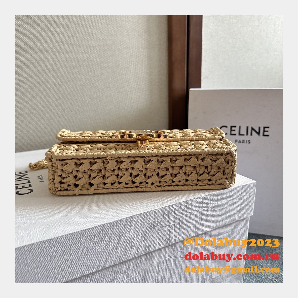 Celine Plein Soleil IN RAFFIA EFFECT TEXTILE SHOULDER BAG