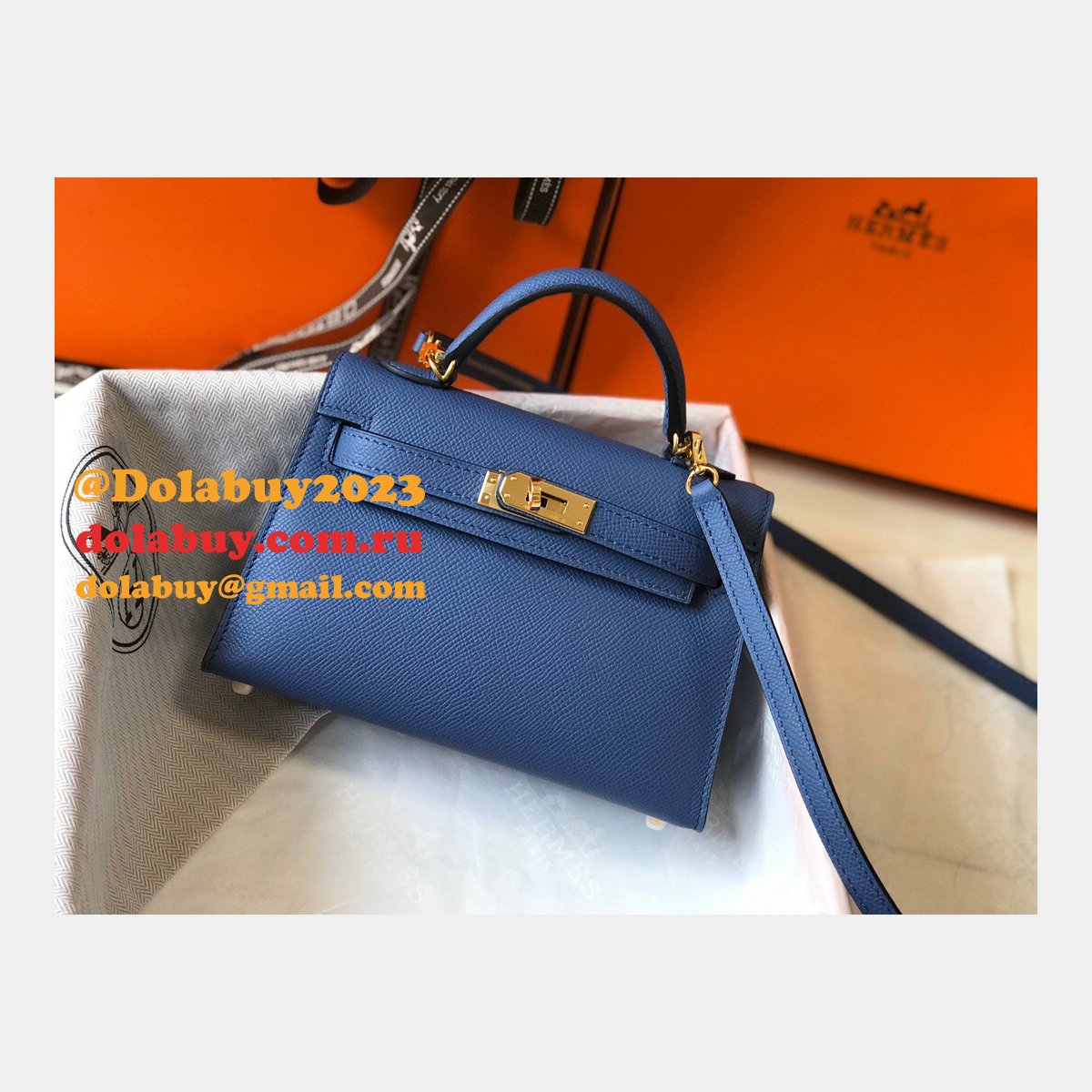 Hermes Blue Mini Kelly Replica Handbag Epsom leather