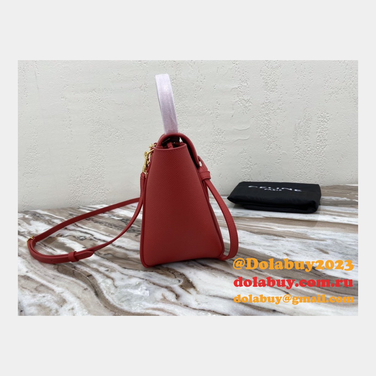 Celine cheap nano belt red bag in grained calfskin