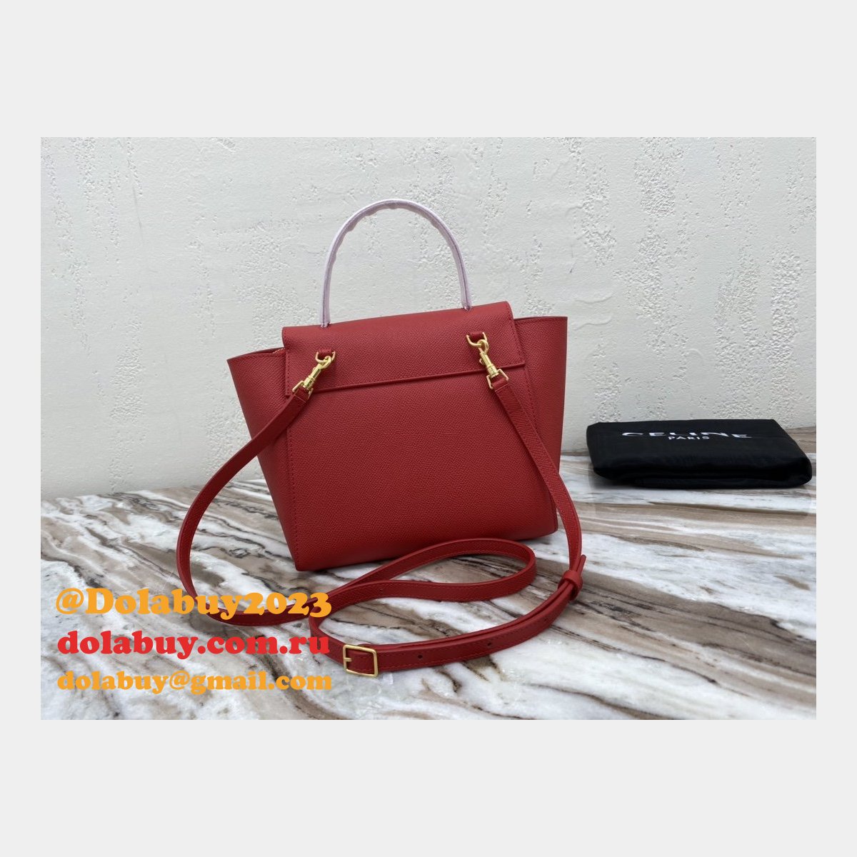 Celine cheap nano belt red bag in grained calfskin