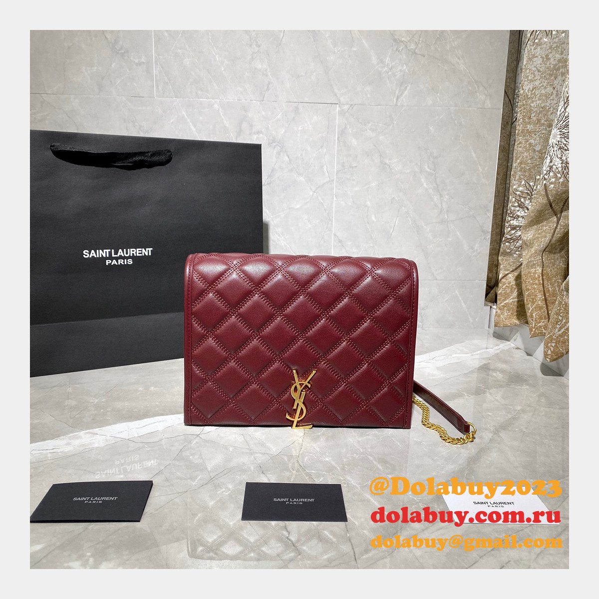 Replicas Saint Laurent Becky Large chain bag in quilted lambskin