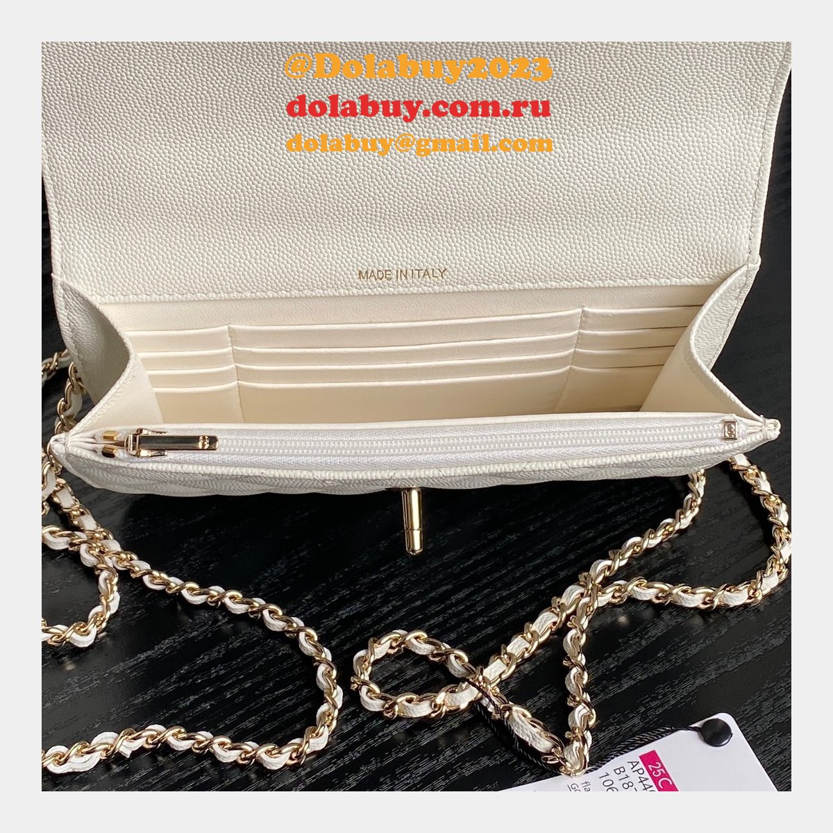 Designer Replcias 25C AP4406 Lychee Leather Black/White Bag