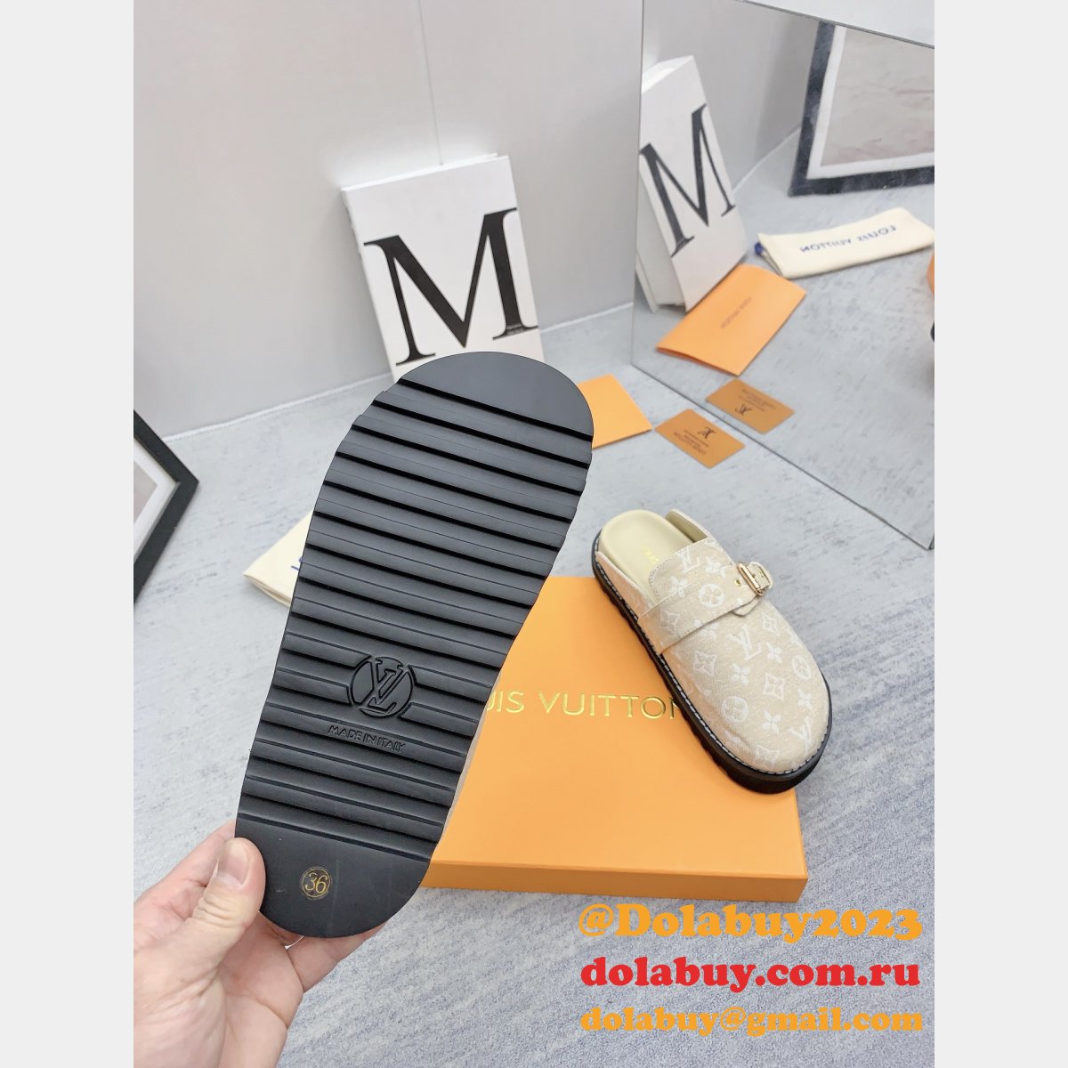 Outlet Replica Louis Vuitton Baotou Drag   men Shoes Dolabuy